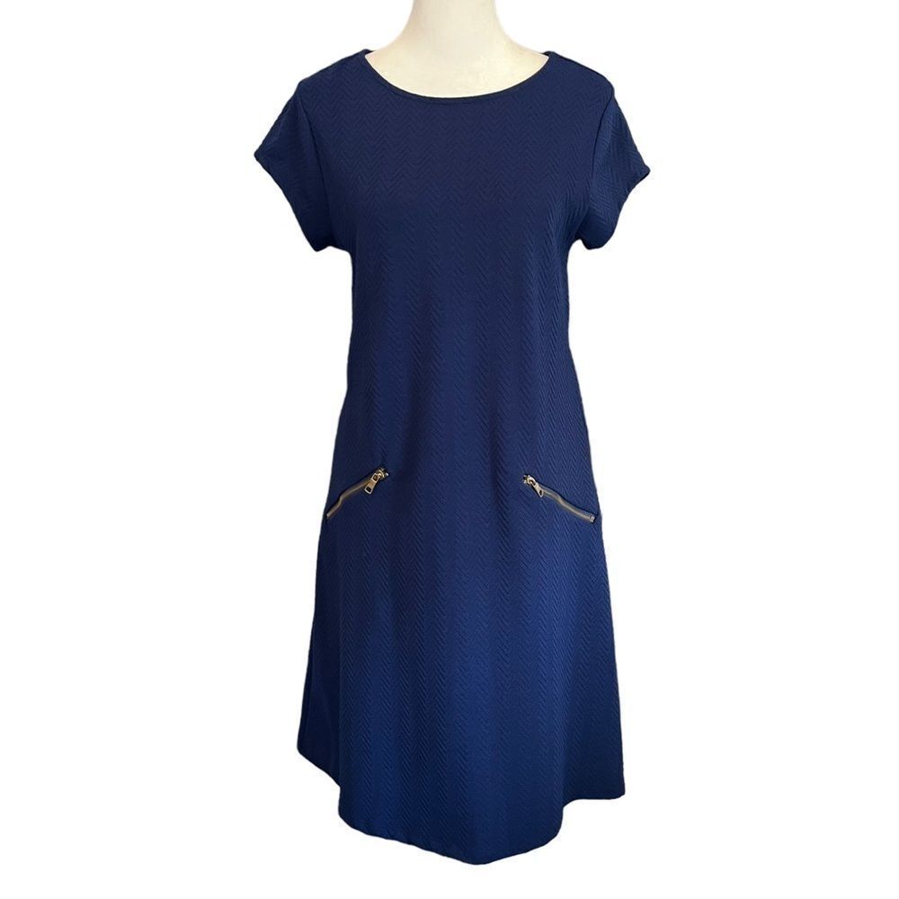 Haani Dress Womens Small Blue Textured Knit Cap Sleeve A-Line​​​​
